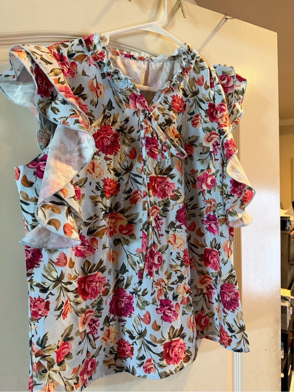 SHEIN Light Blue Floral Ruffle Tie-Front Camisole and Matching skirt